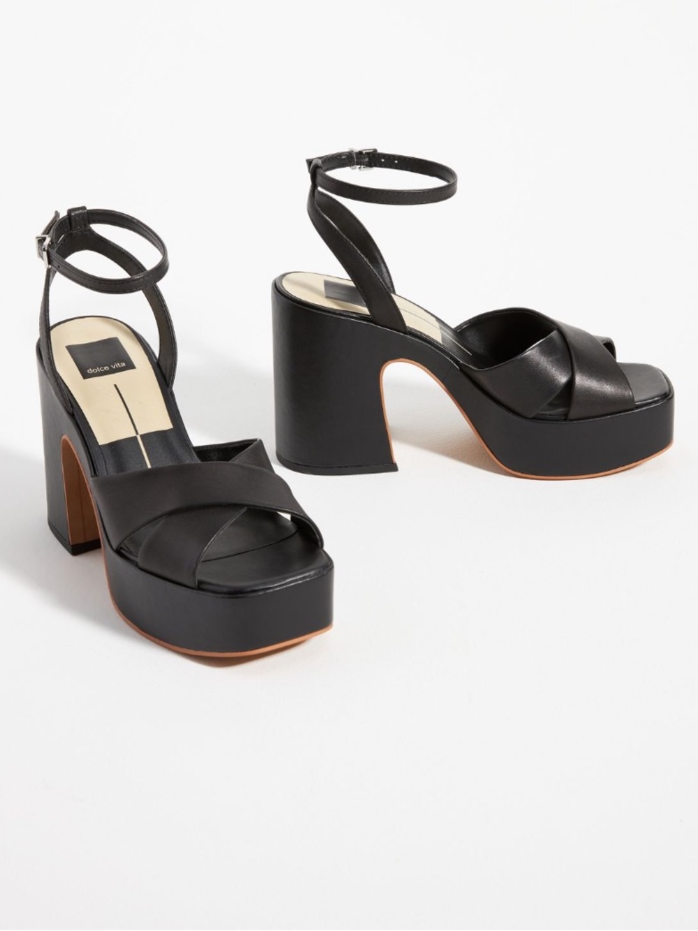 Dolce Vita Black Leather Platform Ankle-Strap Sandals